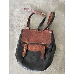 Earthbags Purse Fred Salerno’s Leather Black Brown 14” x 12”